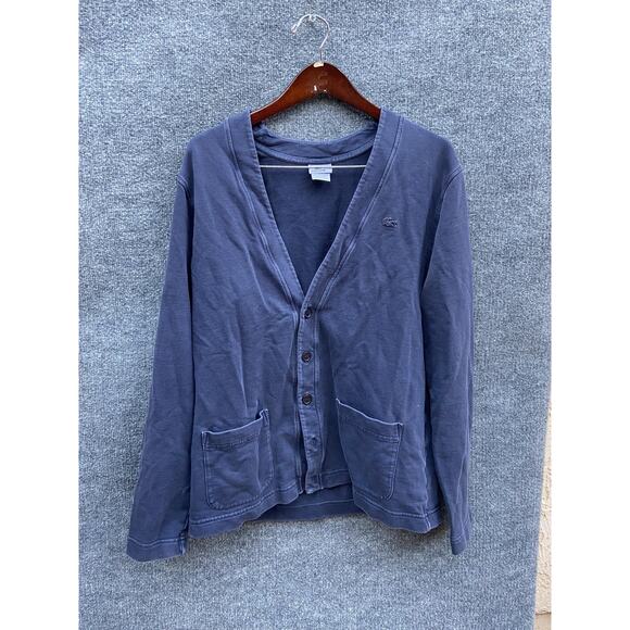 Lacoste Cardigan Sweater Mens Large Blue Vintage Washed Cotton Button Up Pockets - Picture 1 of 9